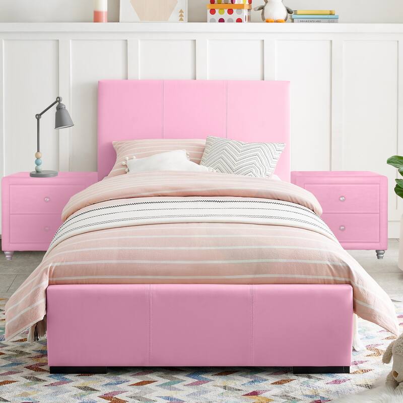 Hindes Faux Leather Upholstered Platform Bedroom Set (Multiple Colors) - Pink - Full - 2 Piece
