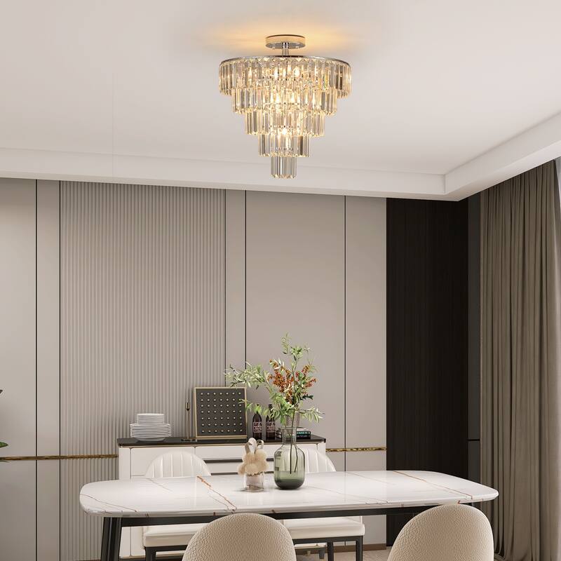 Crystal Chandeliers, 5-Tier Round Semi Flush Mount Chandelier Light Fixture,Large Contemporary Luxury Ceiling Lighting