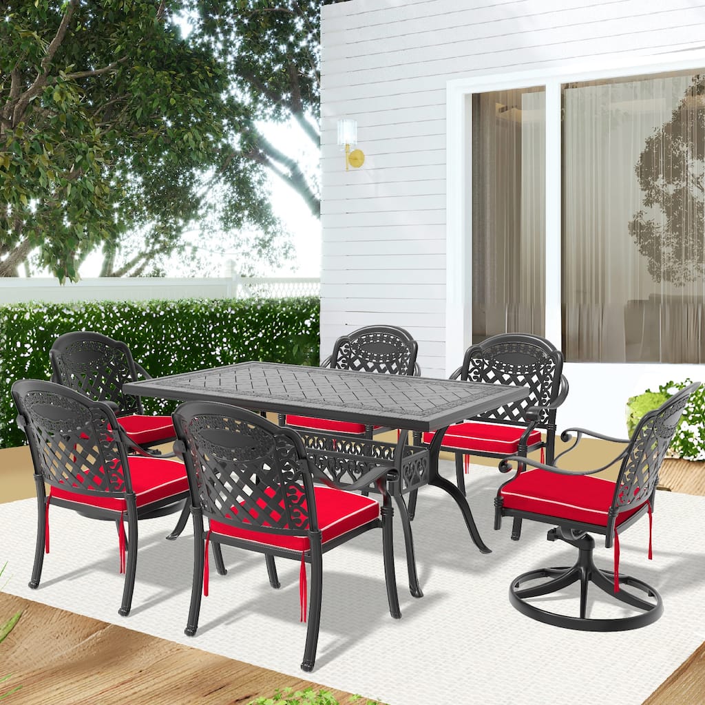 7-Piece Outdoor Patio Dining Set, Patio Conversation Set with 4 Dining Chairs, 2 Swivel Chairs and Rectangular Table