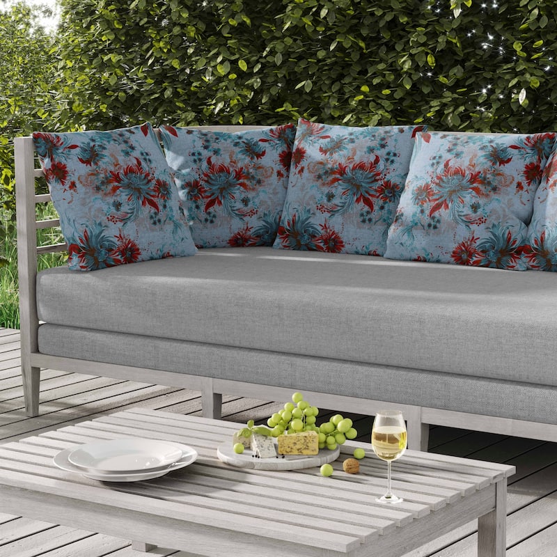 Delightful Wildflowers Indoor/Outdoor Reversible Throw Pillow Blue and Red
