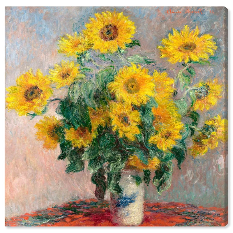 Wynwood Studio Prints Floral and Botanical Monet - Bouquet of Sunflowers Yellow and Traditional Wall Art Canvas Print