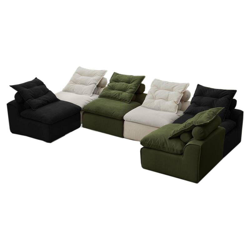 132" Corduroy Modular 6-Seater Sectional Sofa with 12 Pillows (6 Neck + 6 Lumbar), Armless Design and DIY Configuration