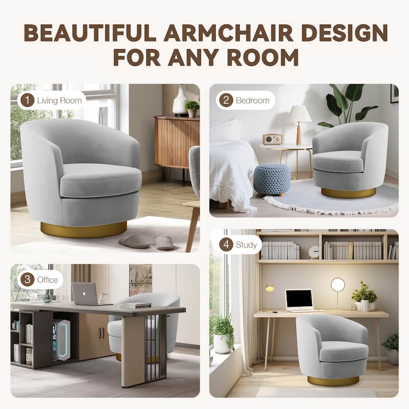 360 Degree Velvet Swivel Club Chair, Soft & Comfotable