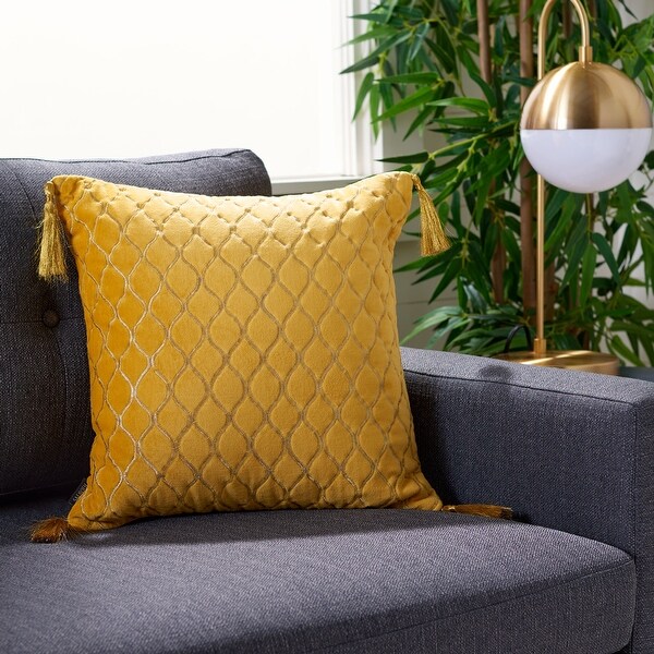 SAFAVIEH Cilan Yellow Tassel 18 inch Decorative Throw Pillow On