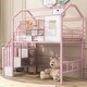 preview thumbnail 1 of 13, Twin Metal Loft Bed with Roof Design and Integrated Storage Box Pink