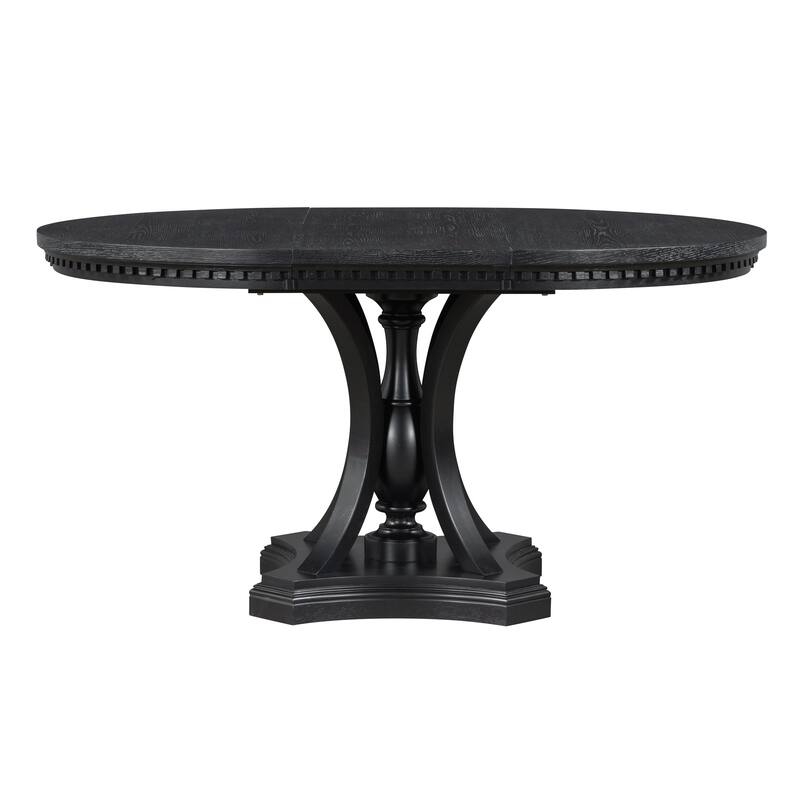 Black 5-Piece Wooden Dining Table Set with Extendable Round Table & 4 Armchairs