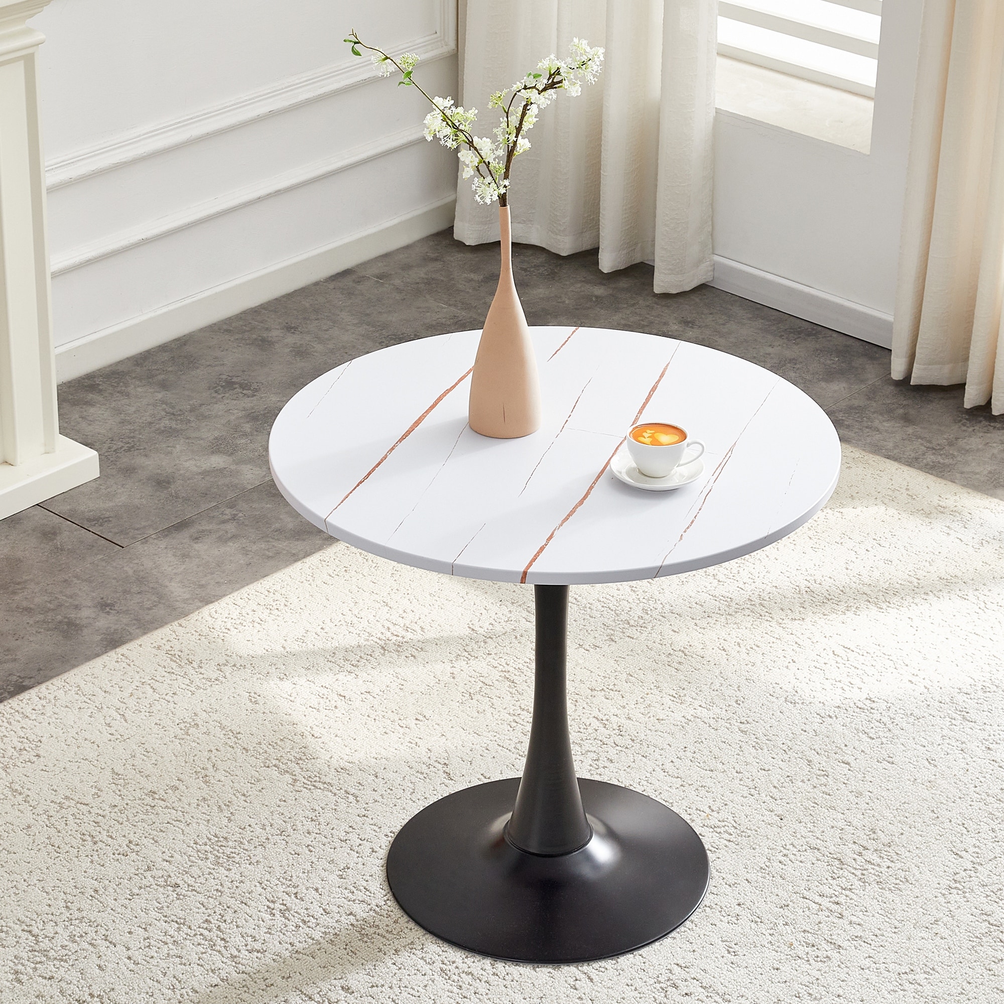 Round Dining Table, 31.5" Circle Tulip Table with Thickened Tabletop & Metal Pedestal, Mid Century Modern Bistro Table