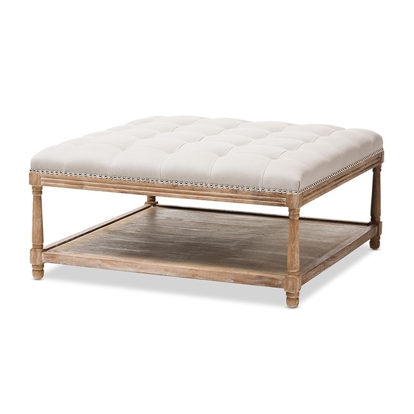 Grayson Beige Linen Square Coffee Table Ottoman