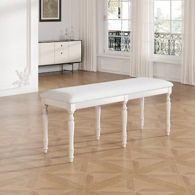 Vintage 50.4" Upholstered Bench with 6 Solid Wood Legs
