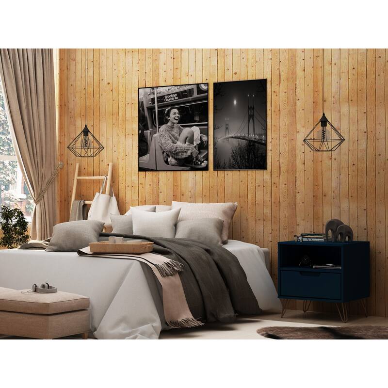 20-Inch Nightstand in Midnight Blue with 1 Drawer and Open Shelf