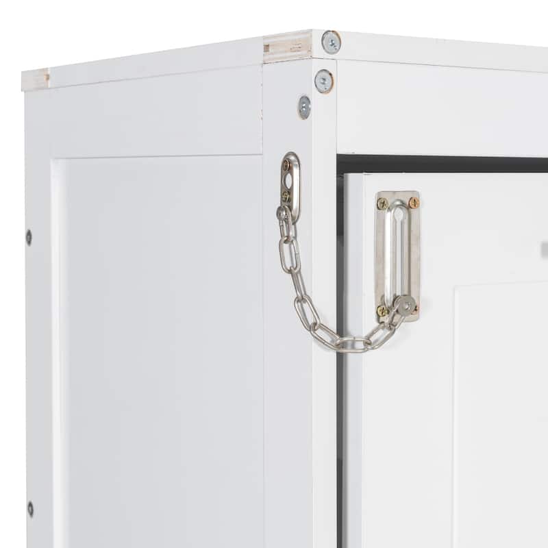 Full Size Murphy Cabinet Bed with Folding Sofa, Built-in Storage, LED Light, Beige