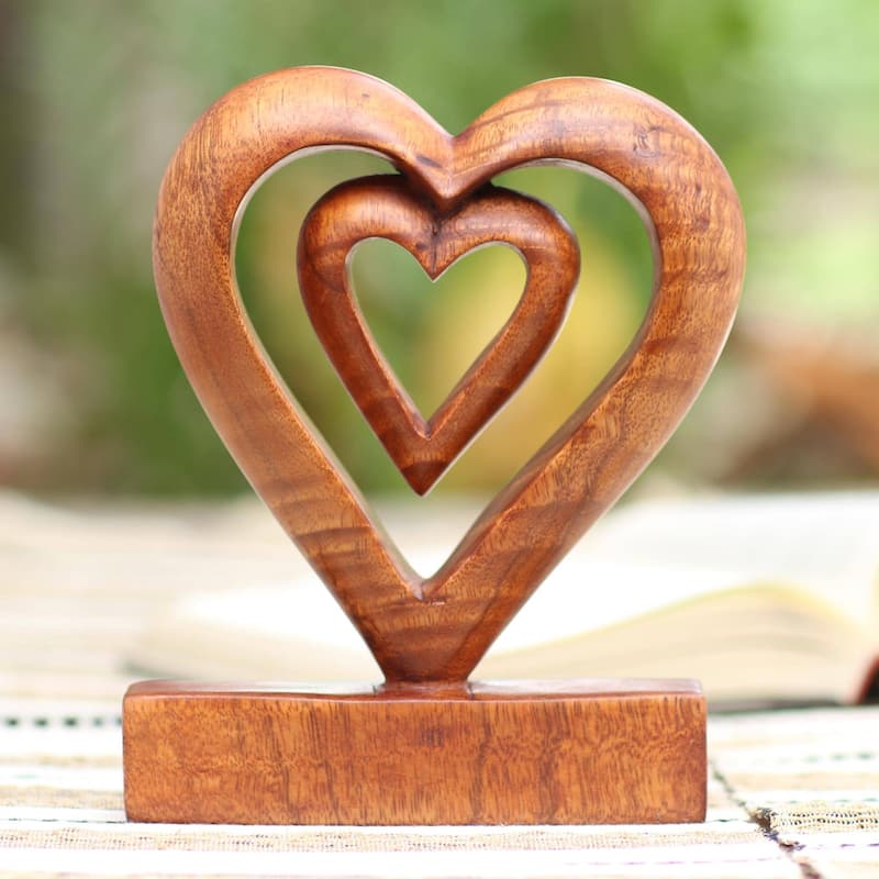 Novica Handmade Two Loves In Brown Wood Statuette - 7.75" H x 6" W x 1.6" D