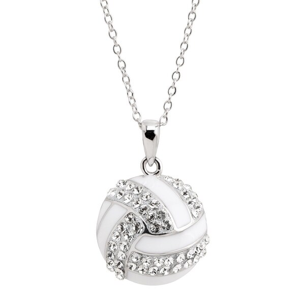 Crystaluxe Volleyball Pendant with Swarovski Crystals in Sterling Silver - White