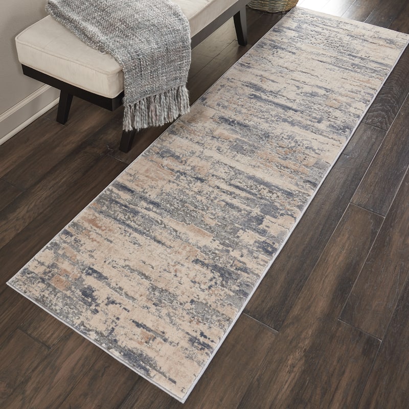 Rustic Textures Modern Country Abstract Area Rug - 2'2" x 7'6" Runner - Beige - Runner/Rectangle