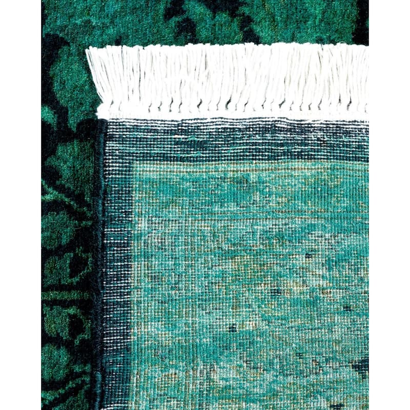 Overton Hand Knotted Wool Vintage Inspired Modern Contemporary Overdyed Green Runner Rug - 3' 0" x 12' 6"