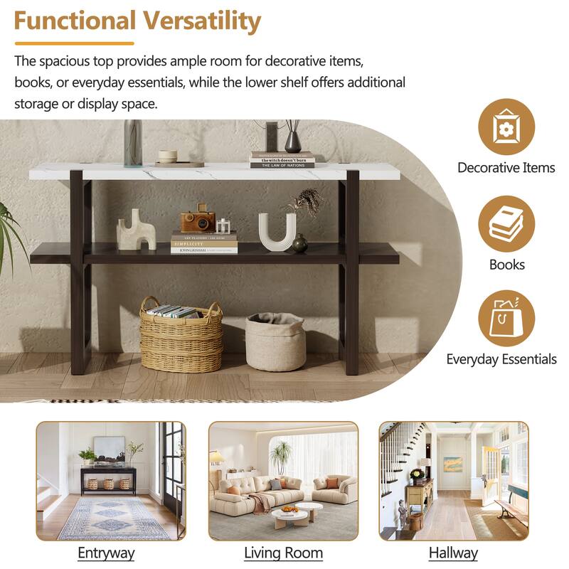 Elegant Console Table with Marble-Effect Top and Versatile Storage Solutions for Entryway and Living Room