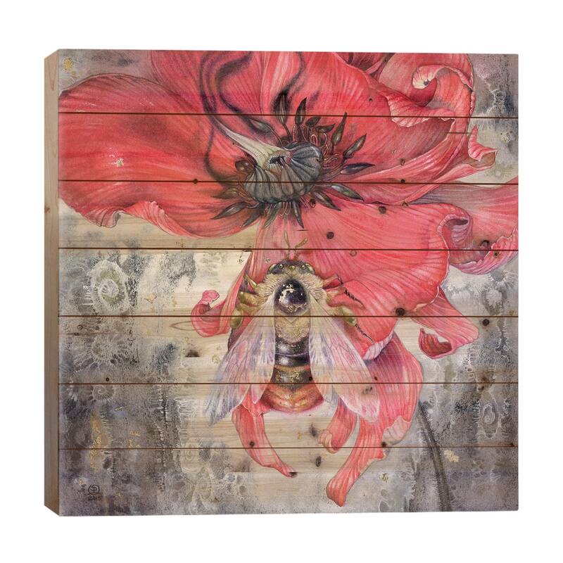 Bumblebee Print On Wood by Stephanie Law - Multi-Color - 26x26x1.5