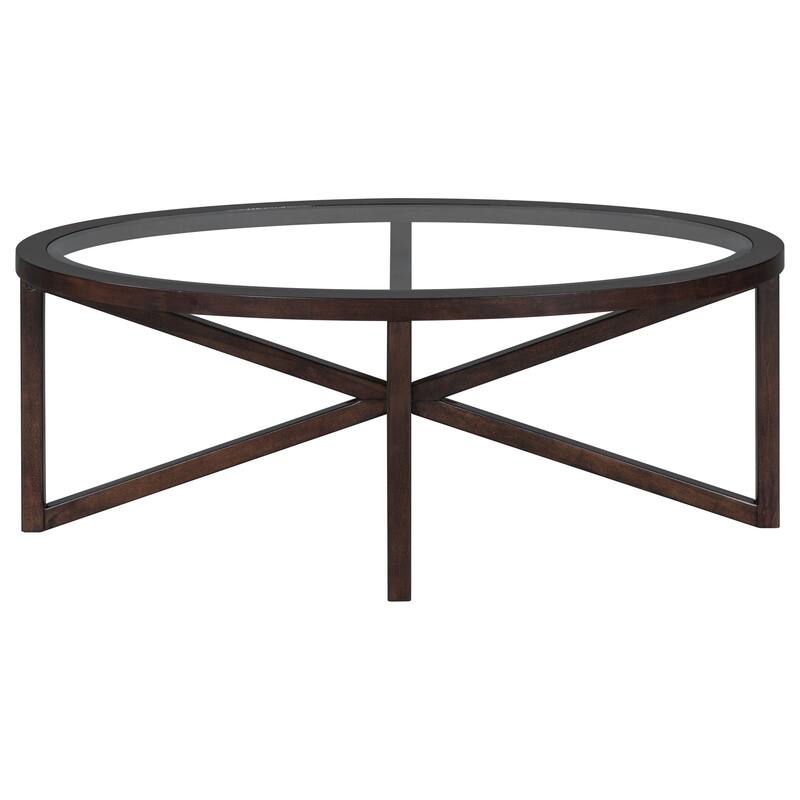 Modern Simple Glass Coffee Table, Tempered Glass Coffee Table Solid Wood Base Round Transparent Glass Top