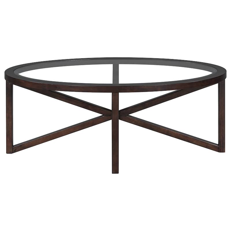 Modern simple glass coffee table, tempered glass coffee table solid wood base round transparent glass top