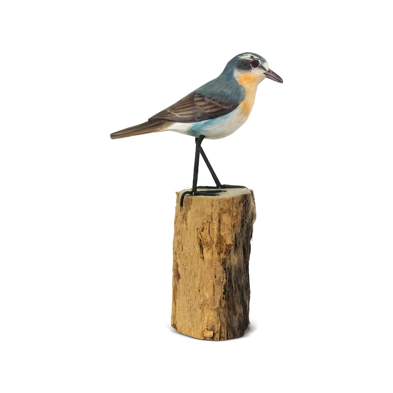 Wooden Hand Carved Wheatear Bird Statue Figurine Sculpture Art Decorative Home Decor Accent Gift Handcrafted Decoration Handmade