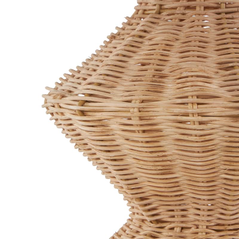Brown Rattan Handmade Woven Fluted Hourglass Decorative Vase