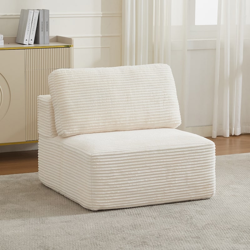 Modular Sectional Sofa Corduroy Fabric Upholstery Armless Chair - Beige