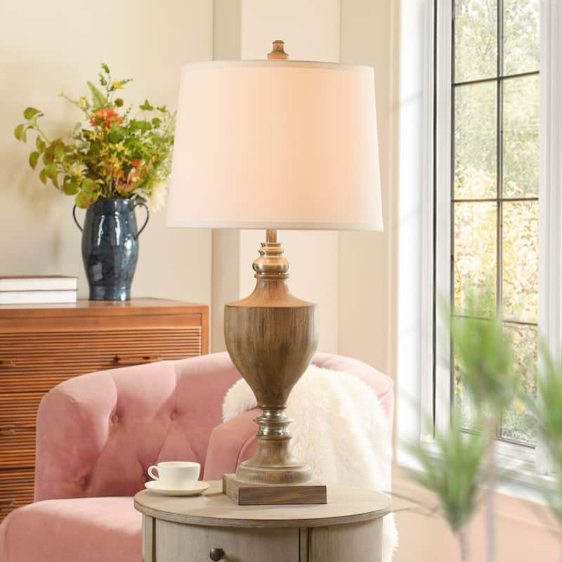 Branson Brushed Polyresin and Metal Table Lamp - White Linen Shade