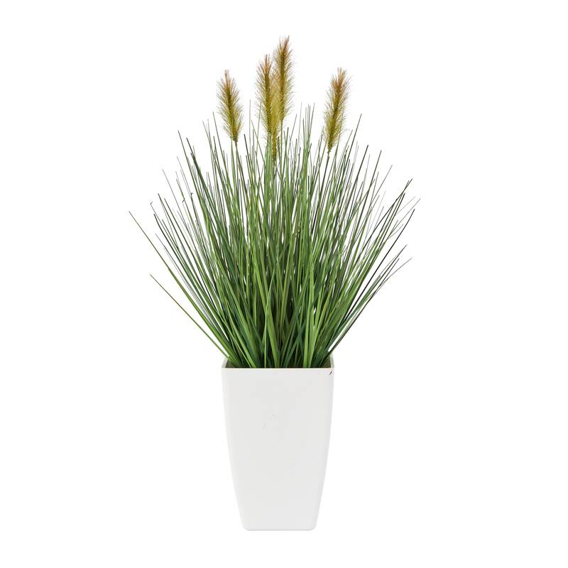 Green Faux Foliage Onion Grass Artificial Plant with Black or White Plastic Pot Options