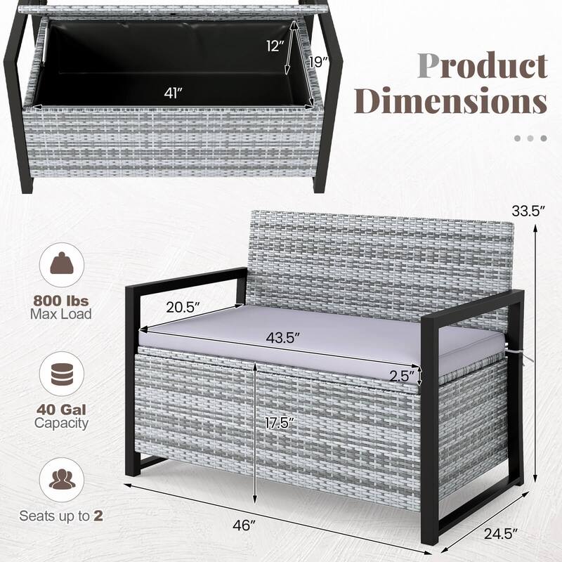Costway Patio Storage Bench Wicker Loveseat with Built-in Storage & - See Details