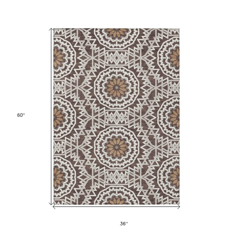 HomeRoots Floral Medallion Transitional Rectangle Outdoor Rug