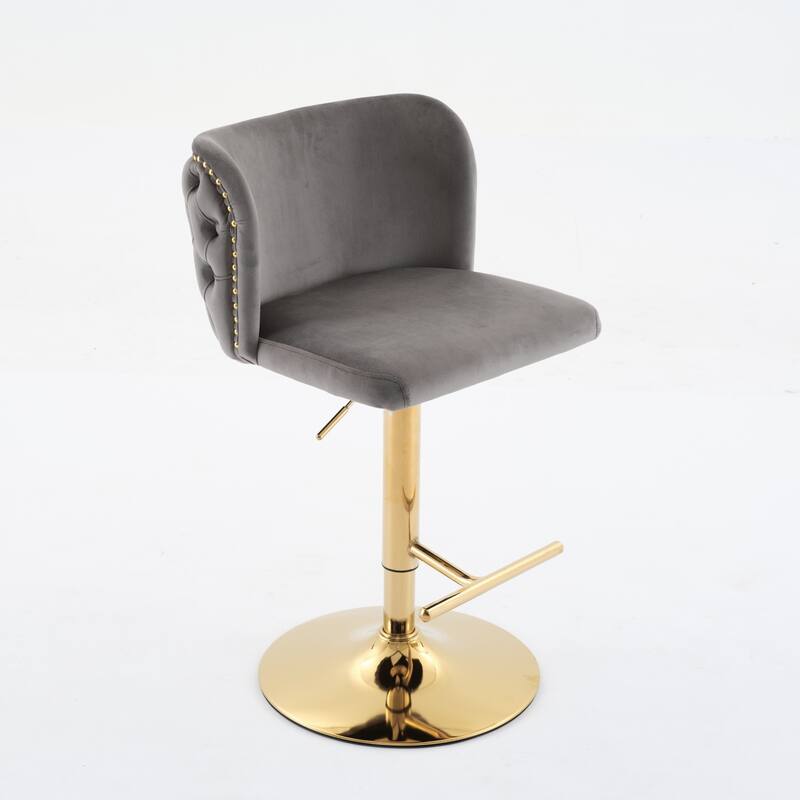 Set of 2 Modern Leather Upholstered Swivel Adjustable Height Tufted Bar Stools with Back