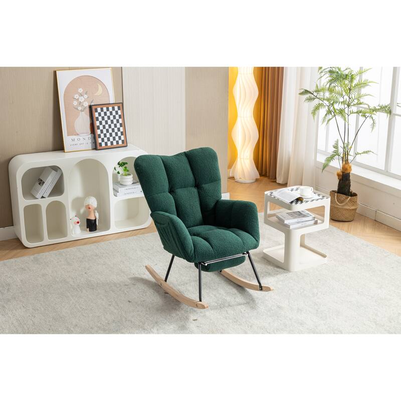 Teddy Fabric Rocking Chair With Adjustable Footrest