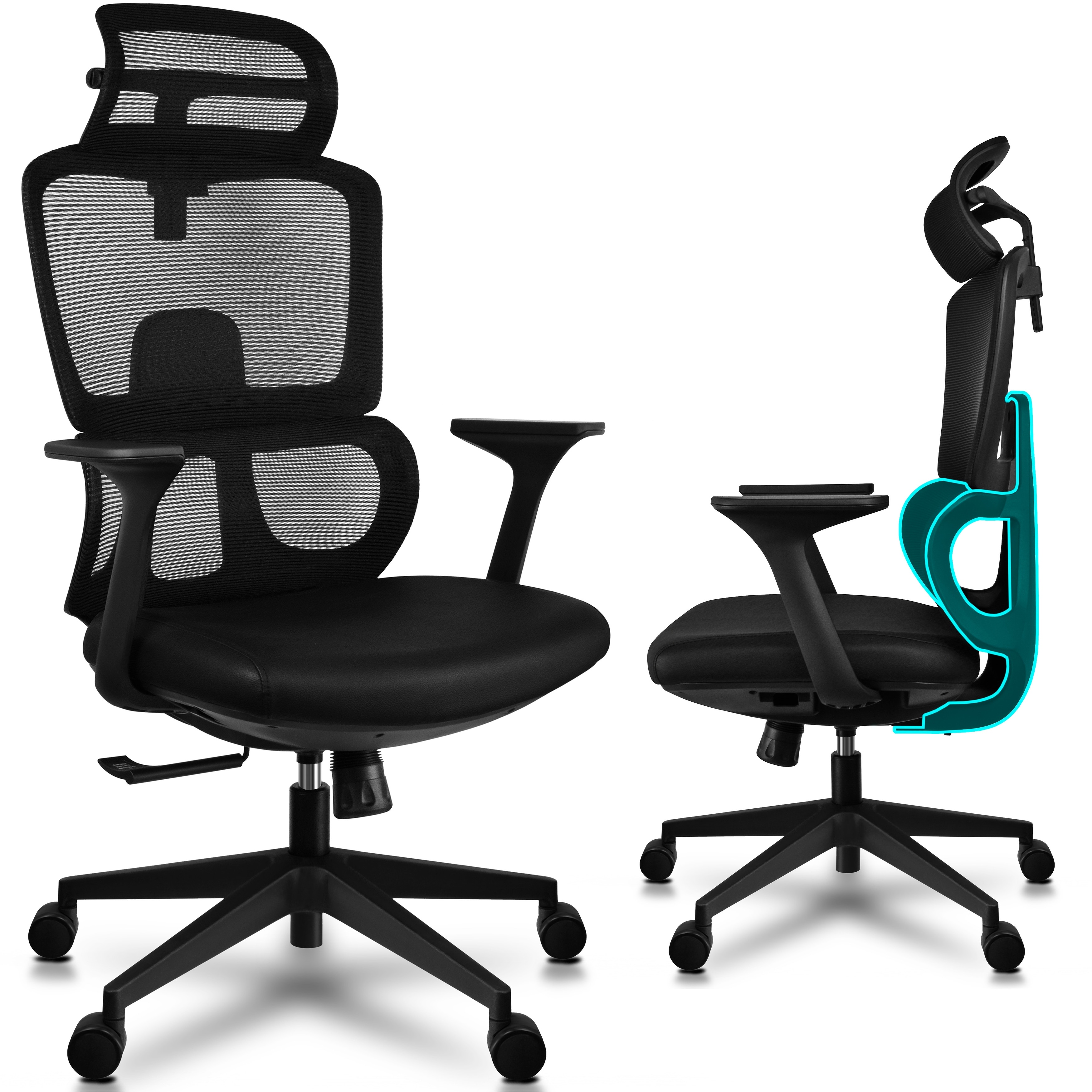 Ergonomic Office Chair with Lumbar Computer Adjustable Headrest Executive Desk Armchair Tall High Back Mesh