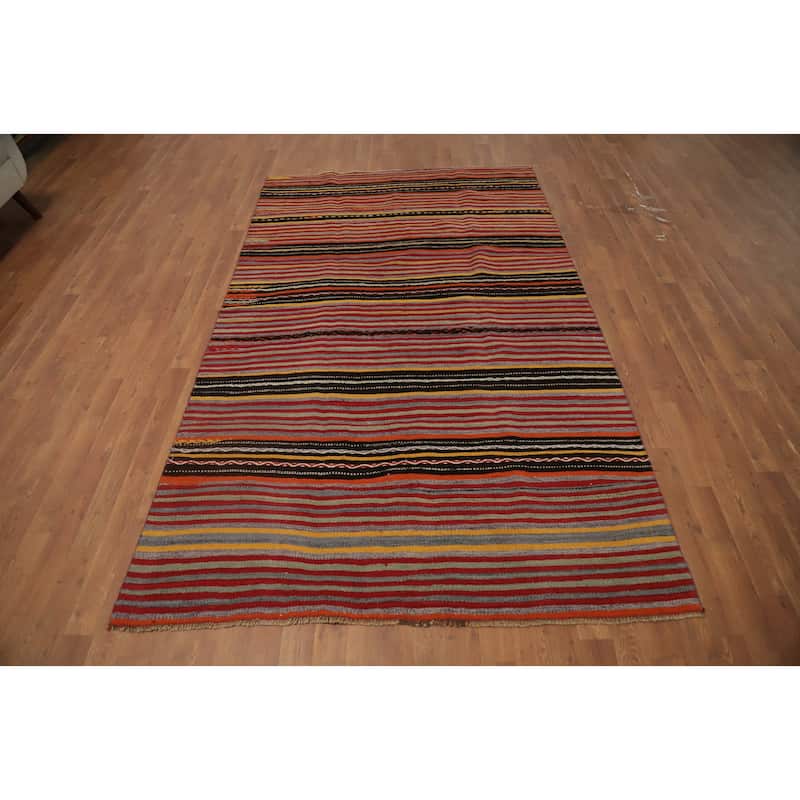 Hand Woven Oriental 100% Wool Carpet Southwestern Tribal Multi-Colored Kilim Area Rug - 8' 5'' X 5' 1''