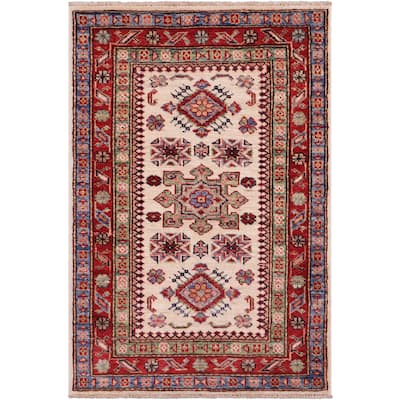 Rustic Super Kazak Solomon Beige/Red Hand Knotted Wool Rug - 2'0'' x 2'11''