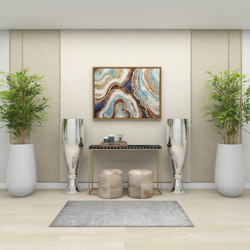 Silver Polystone Glam Vase with Mosaic Mirror Inlay