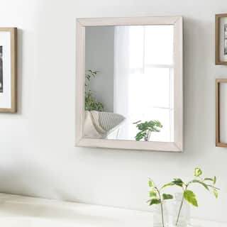 32 Inch Transitional Style Wooden Frame Mirror, White