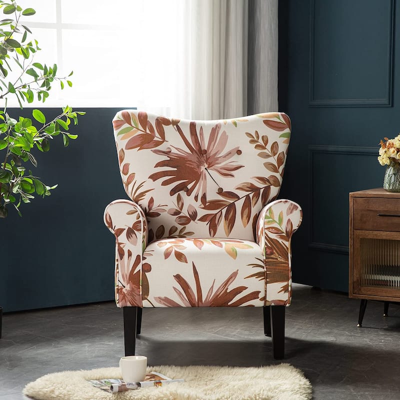 Erommy Modern Accent Chair, High Back Armchair, Upholstered Fabric Button Single Sofa with Wooden Legs for Living Room