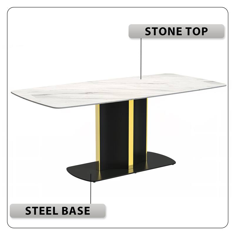 Sylva Dining Table Rectangular Tabletop in Gold Pedestal Base