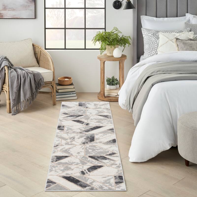 Nourison Elation Contemporary Abstract Marble Glam Area Rug - 2' 3" x 7' 6" - Ivory/Grey - Runner