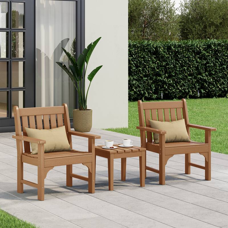 Laguna Outdoor Patio 3-Piece Garden Arm Chair Conversation Set With Side Table