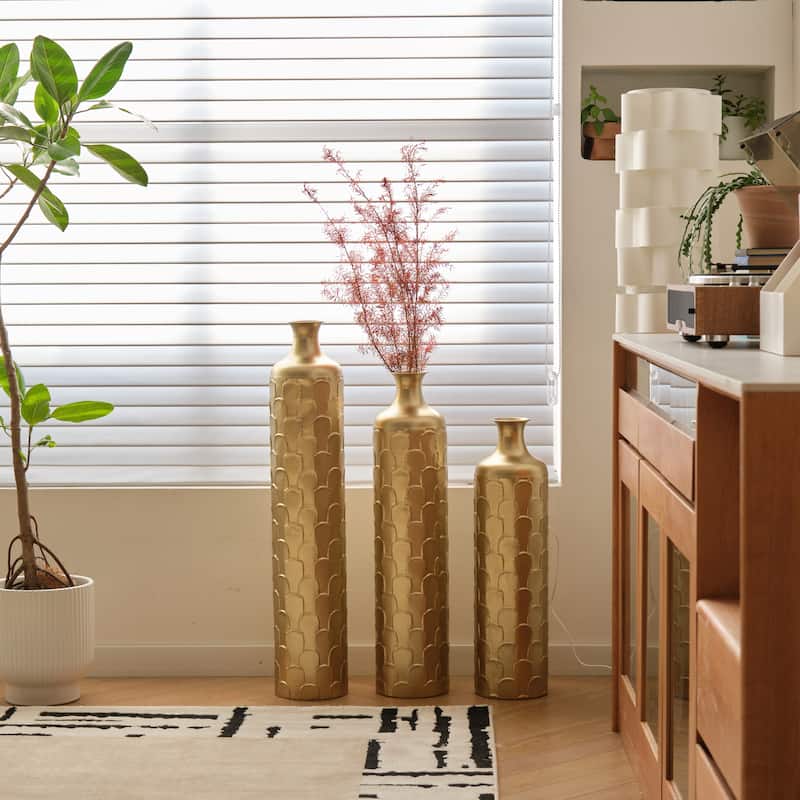 Floor Metal Vases Decorated White Metal vases Set of 3 gorgeous home decoration large glazed metal vases