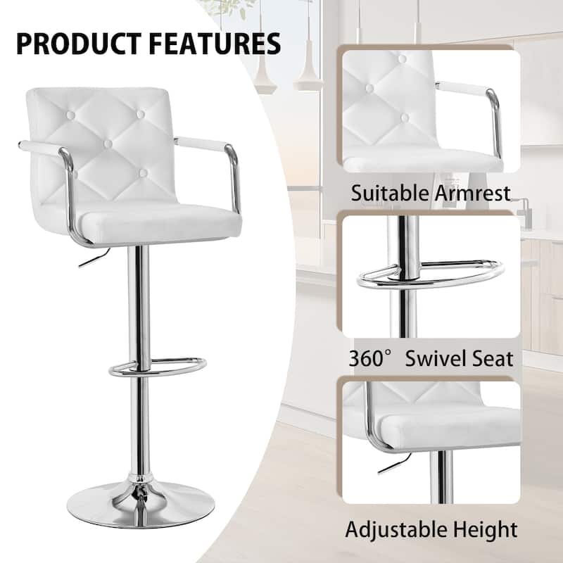 VECELO Height Adjustable Bar Stools Set of 4 Swivel PU Leather Barstool with Back and Arms for Kitchen Island