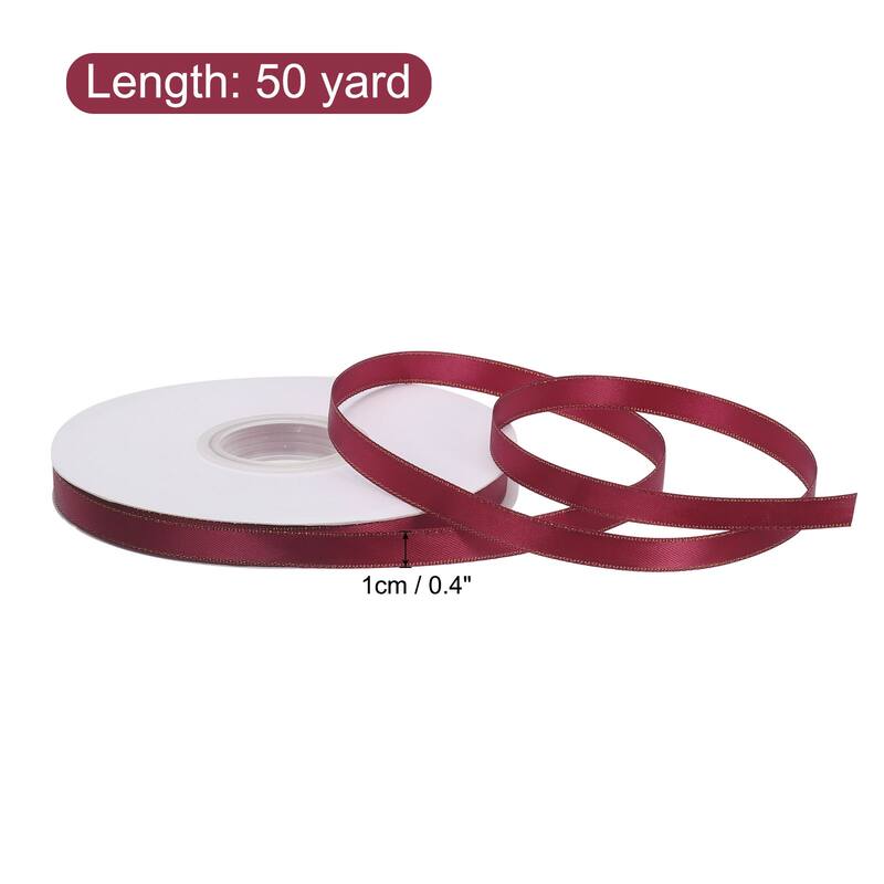 50 Yards 0.4 Inch Satin Ribbon Gold Edges Double Faced Ribbon Bow - 50 Yards