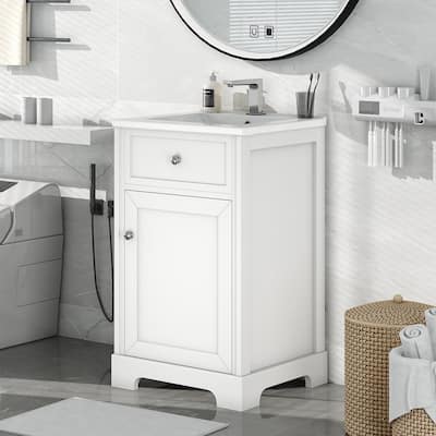 20 inch MDF Freestanding Bathroom Vanity Set in White with Integrated Ceramic Sink