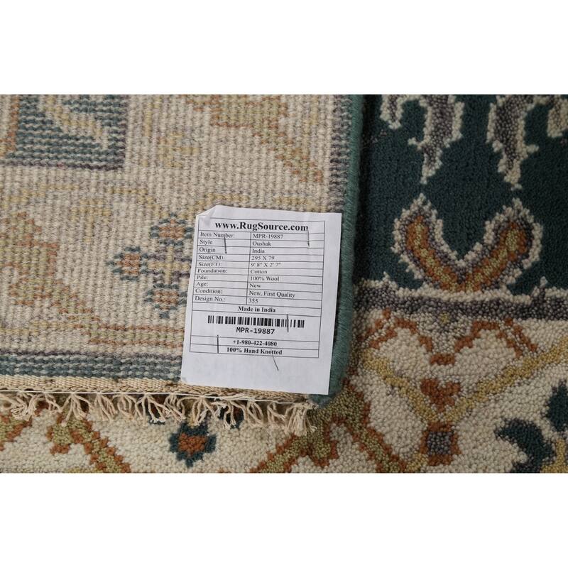 Handamde Green Oushak Oriental Runner Rug Hand-Knotted Wool Carpet - 2'7"x 9'8"
