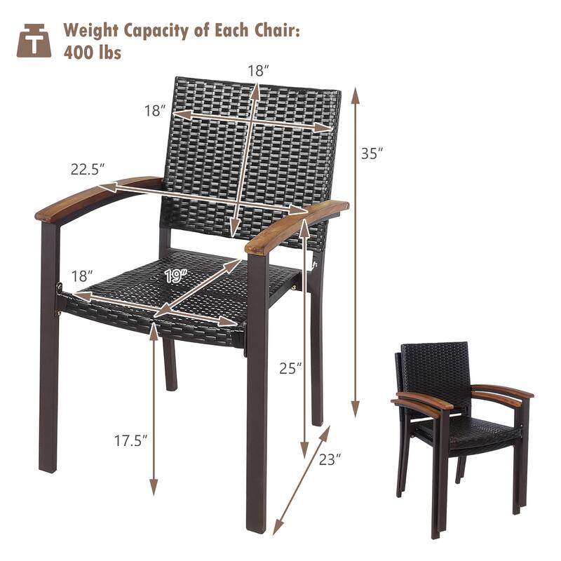 2PCS Outdoor Patio PE Rattan Dining Chairs Armrest Stackable Garden