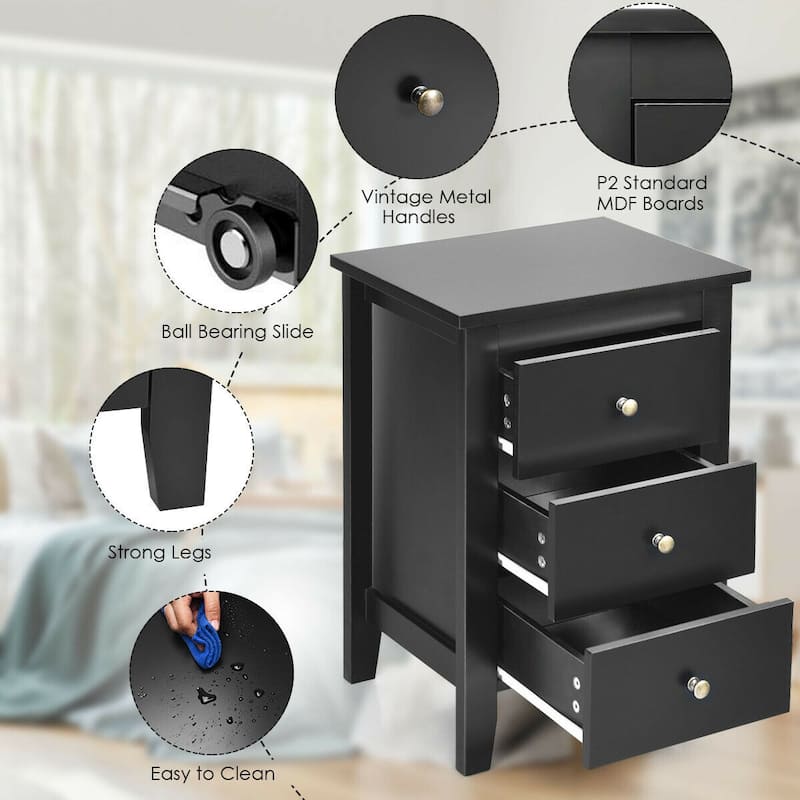 Nightstand End Beside Table Drawers Modern Storage