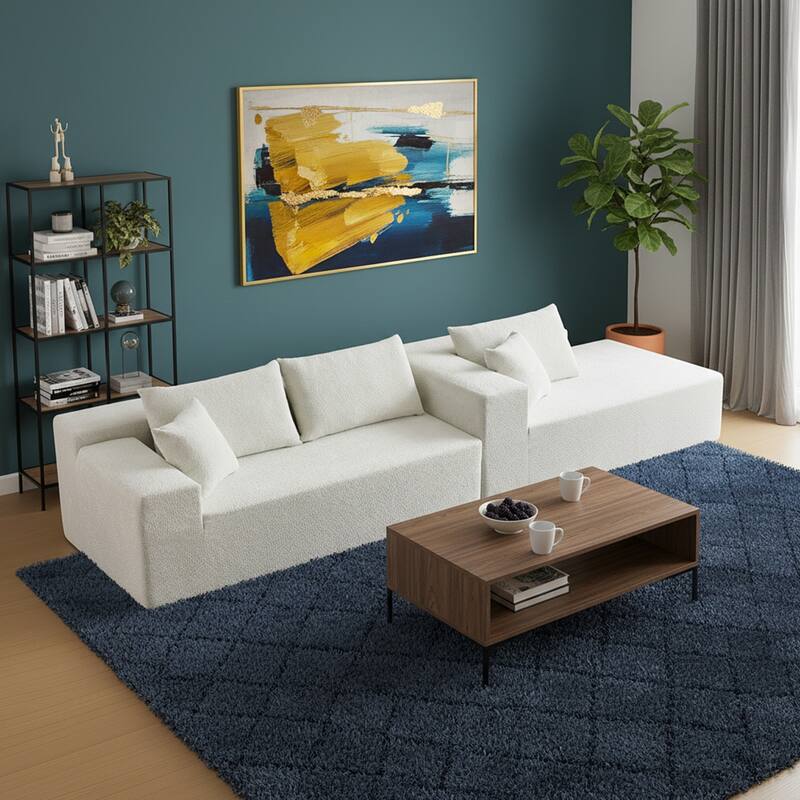 103.54" L-Shaped Modern High-Density Sponge Velvet Modular Sectional Sofa with Chaise & Pillows
