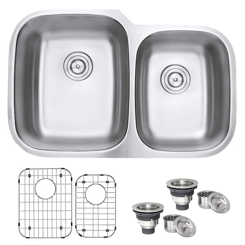 Ruvati 32-inch Undermount 60/40 Double Bowl 16 Gauge Stainless Steel Kitchen Sink - RVM4310 - 32-1/8″ x 20-5/8″